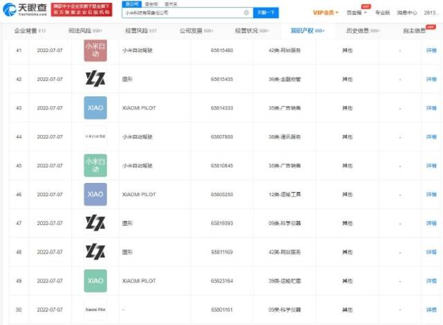 小米申请小米自动驾驶商标