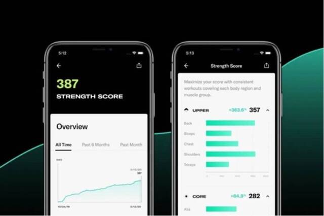 “Tonal”对用户力量训练的数据记录和分析界面