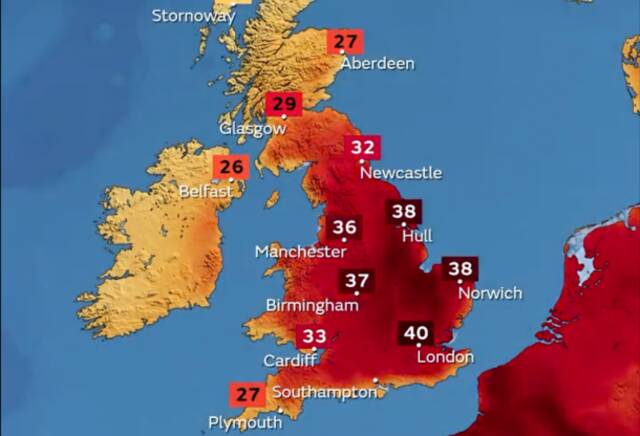 40摄氏度！英国发布史上首个极端高温红色预警，西欧热浪滚滚