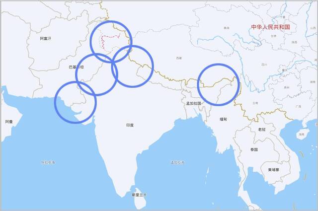 印度5套S-400拟部署位置，示意图（百度地图）