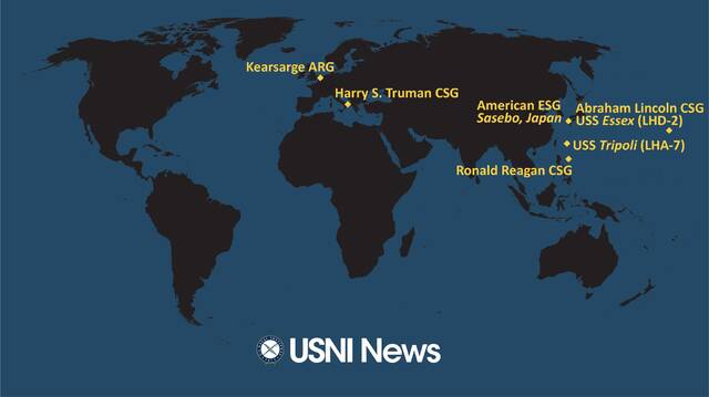 美国主要舰队8月1日位置图（图源：美国海军学会新闻网）