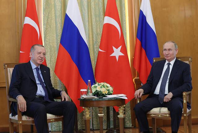 土耳其总统埃尔多安与俄罗斯总统普京8月5日在索契会晤。图源：视觉中国