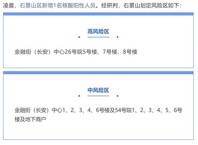 石景山区新增1名核酸阳性人员，划定这些高中风险区