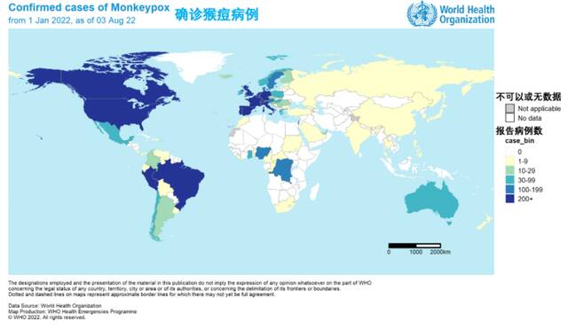 全球猴痘流行情况。目前主要影响欧美地区。【3】