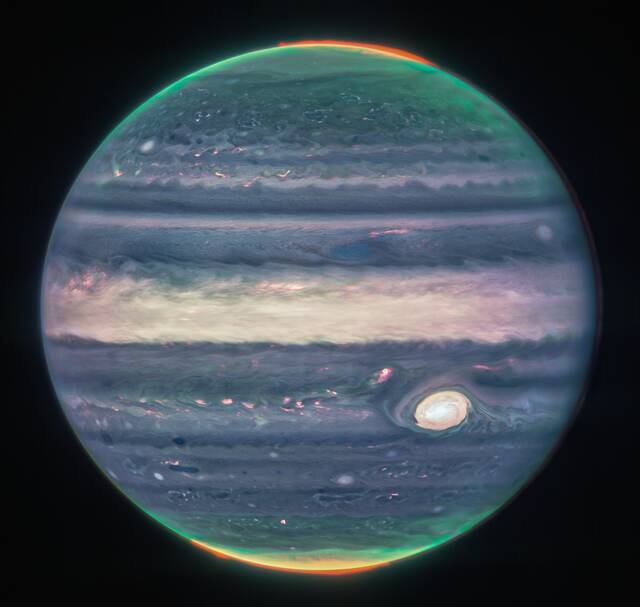 由3个红外滤镜拍摄合成的木星照片。NASA官网图