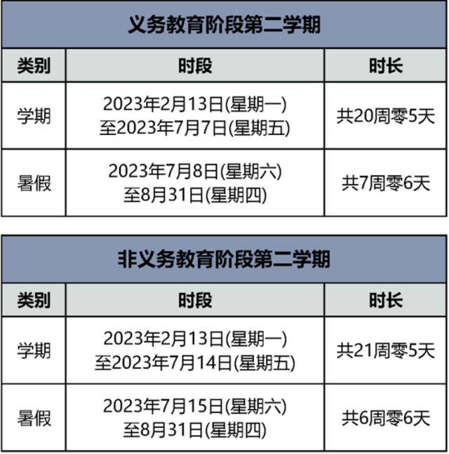 2022-2023学年度校历来了，快收好！