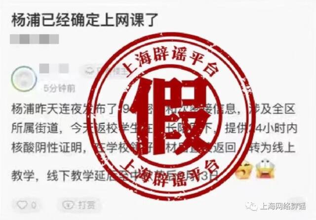 网传“杨浦已经确定上网课”？教育部门回应：不属实