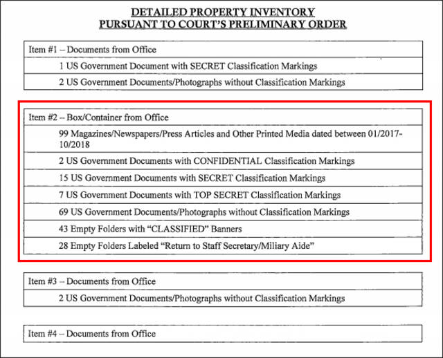 美国法官公布“抄家”特朗普查获物品的详细清单