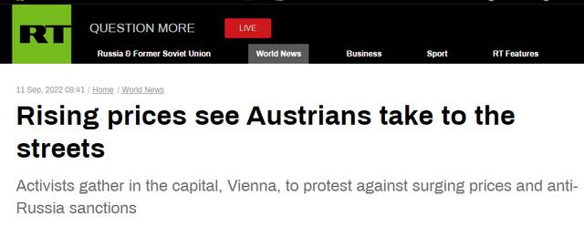 俄媒：维也纳爆发抗议，数千人上街反对通胀和对俄“自杀式制裁”