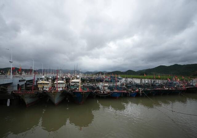 9月13日，渔船停泊在浙江省宁波市象山县新桥崇站避风锚地。新华社记者韩传号摄