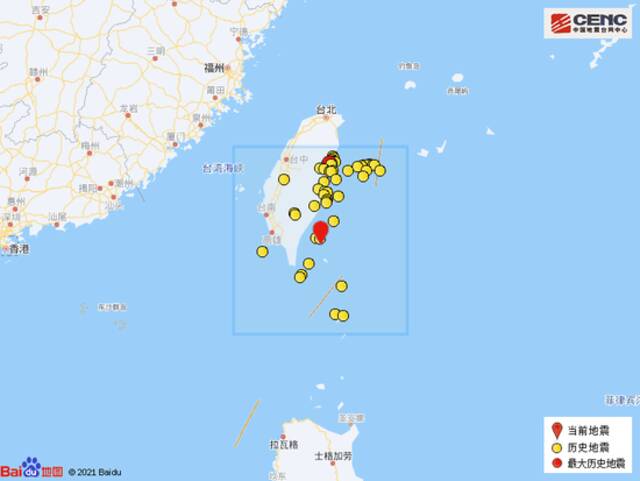 台湾台东县海域发生4.2级地震 震中距台湾岛约42公里