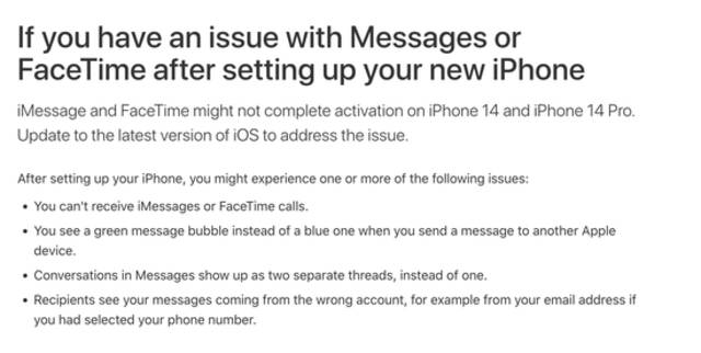 iMessage和FaceTime可能无法激活图源：苹果官网