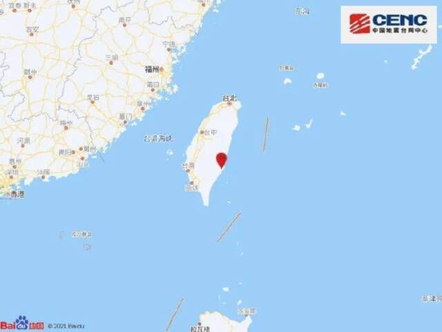 9月18日14时44分在台湾花莲县发生6.9级地震。图片来源：@中国地震台网速报微博