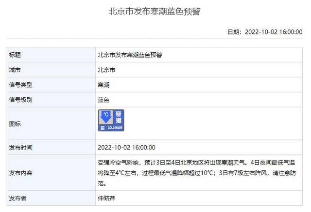 大风寒潮预警齐发，北京最低气温降幅超10℃