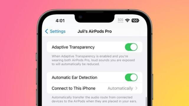 苹果iOS 16.1 Beta 3为初代AirPods Pro/Max无线耳机增加“自适应通透模式”选项是Bug