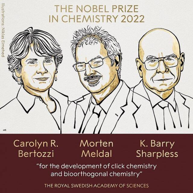 三位科学家获2022年诺贝尔化学奖，其中一人系二度获奖