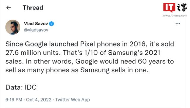 分析报告：谷歌Pixel手机再卖60年，才能赶上三星手机一年销量
