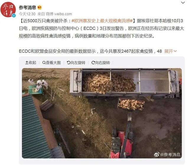 4800万只禽类被扑杀！欧洲暴发史上最大规模禽流感，已波及37个国家！