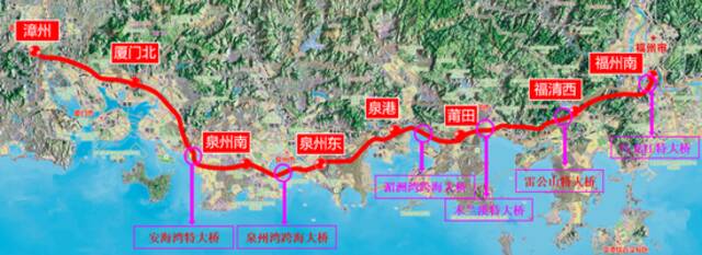 福州至厦门高速铁路线路走向示意图（图源：铁四院严爱国团队）