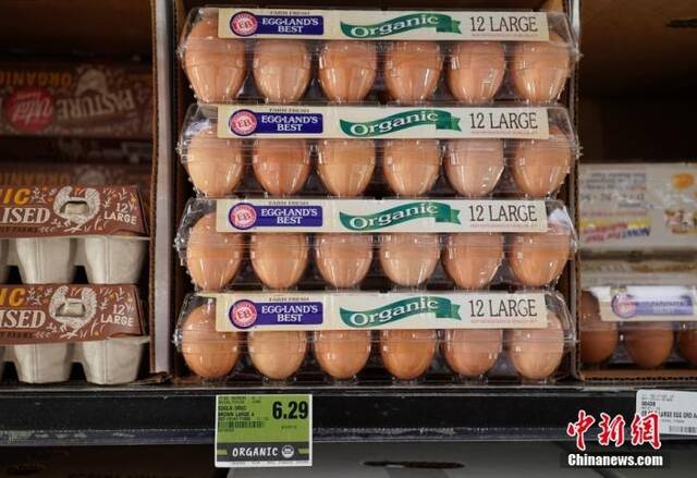 资料图：美国加州圣马特奥县一家超市的鸡蛋货柜。中新社记者刘关关摄