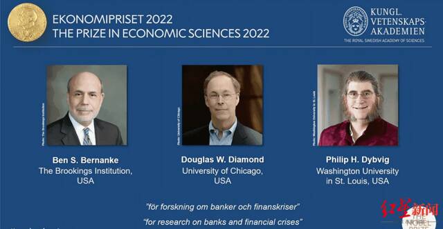 ↑诺贝尔经济学奖颁奖直播截图，右一为菲利普·迪布韦克