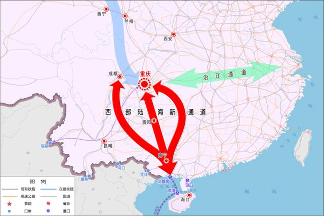 西部陆海新通道空间布局示意图图片来源：《西部陆海新通道总体规划》