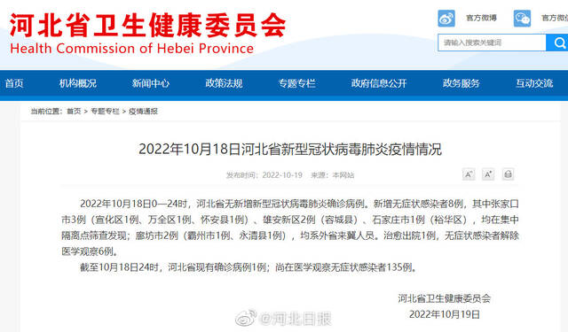 10月18日河北省新增无症状感染者8例