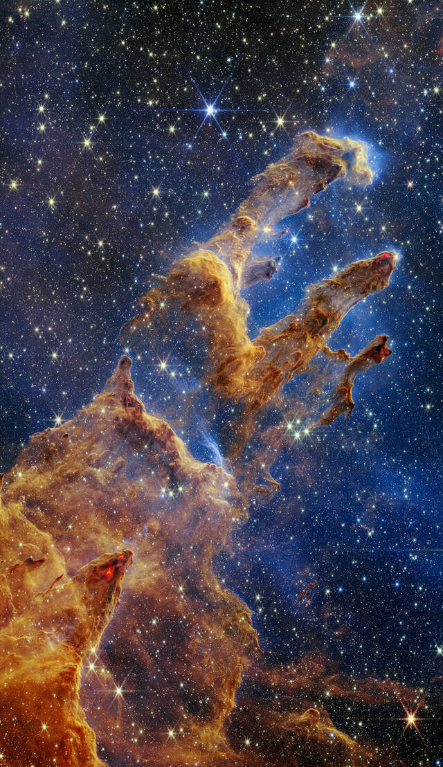 韦伯太空望远镜拍下著名的“创生之柱”照片呈现出前所未见的细节