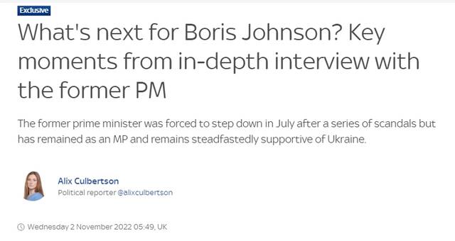 约翰逊卸任后首次接受电视采访，回应是否后悔被迫辞去英首相