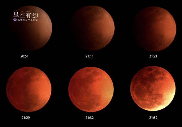 黑龙江省天文爱好者刘成山2018年1月31日在大庆拍摄的月全食序列（本人供图）