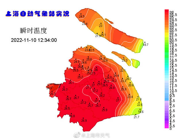 上海闵行、松江、金山等地气温已突破27℃