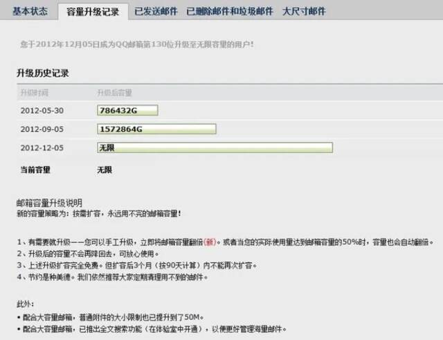 QQ邮箱存储策略调整：最大免费容量16G，如需更多空间请付费