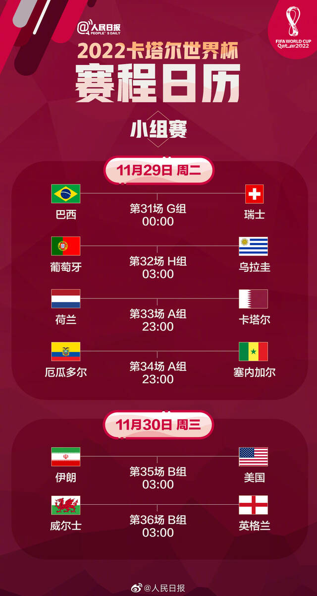 2022年卡塔尔世界杯开幕在即，这份赛程日历请查收！