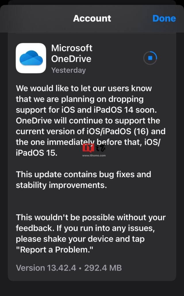 微软OneDrive即将停止支持苹果iOS 14/iPadOS 14