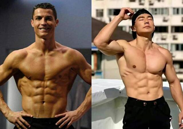 刘畊宏、C罗两人都肌肉发达。
