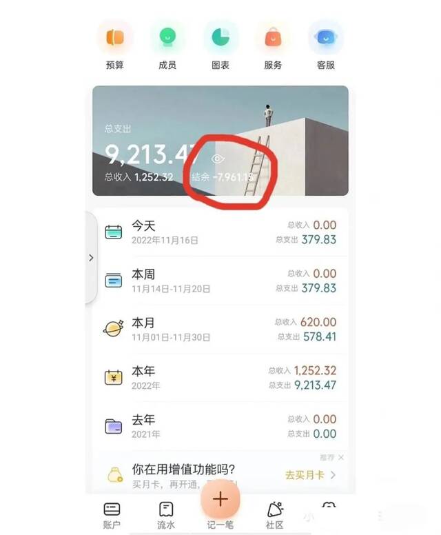 记账app显示结余-7961.15元（受访者供图）