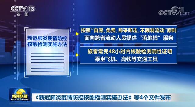 《新冠肺炎疫情防控核酸检测实施办法》等4个文件发布