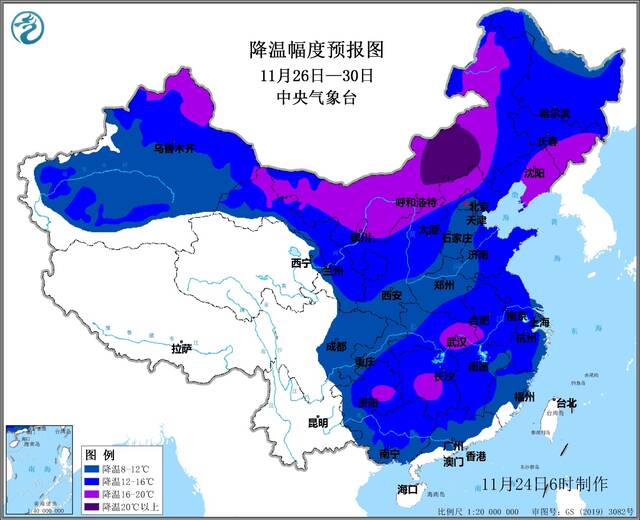 今年入冬以来最强寒潮来袭 中东部大部地区气温暴跌