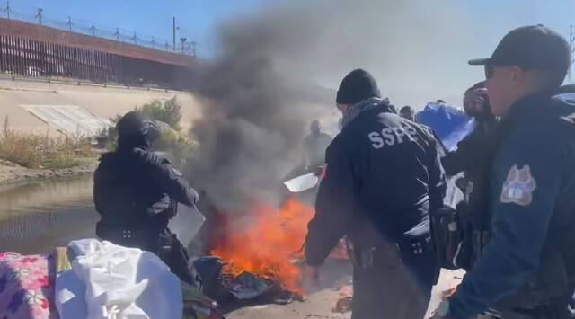 非法移民焚烧帐篷