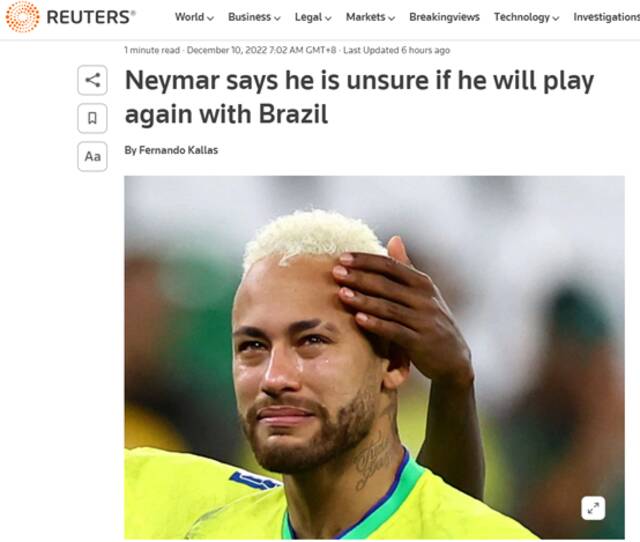 巴西止步八强，内马尔就“是否还会为国家队效力”表态：还没想清楚
