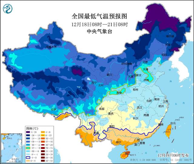 中央气象台12月18日继续发布低温蓝色预警