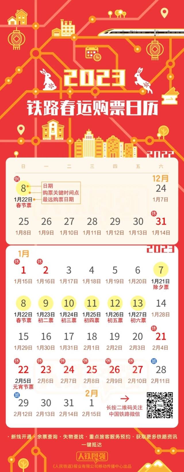 官宣！2023年铁路春运购票日历来了！