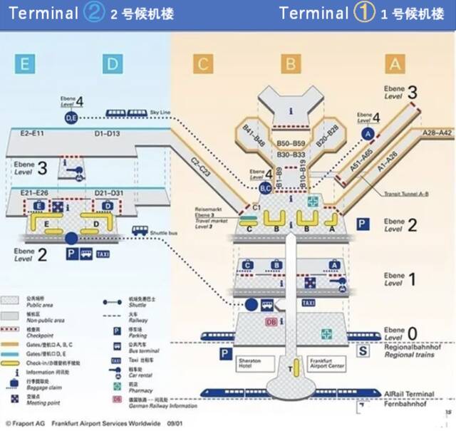 法兰克福机场航站楼“一站式”导航（图源：网络截图）