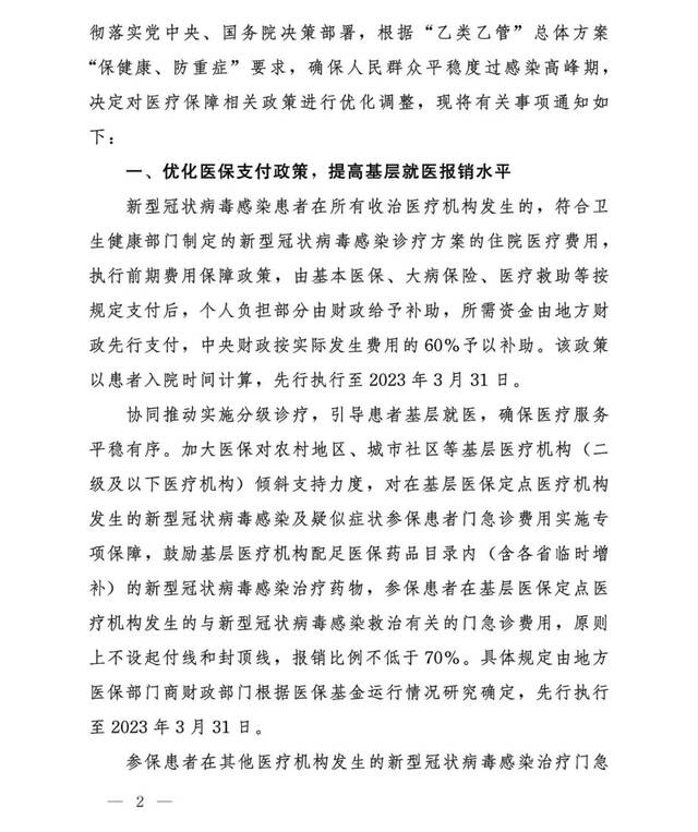 四部门发布实施 “乙类乙管”后优化新型冠状病毒感染患者治疗费用医疗保障相关政策