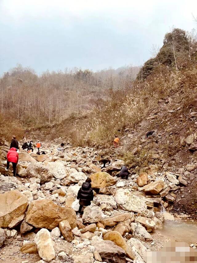 ▲不少网友到小山沟里捡化石。