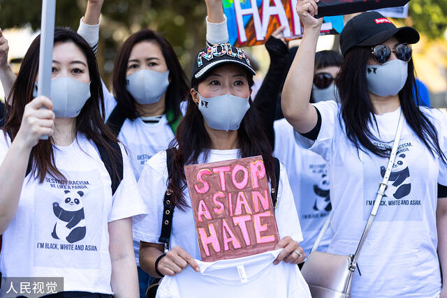 2021年3月27日，美国洛杉矶爆发亚裔反歧视大游行。（资料图）