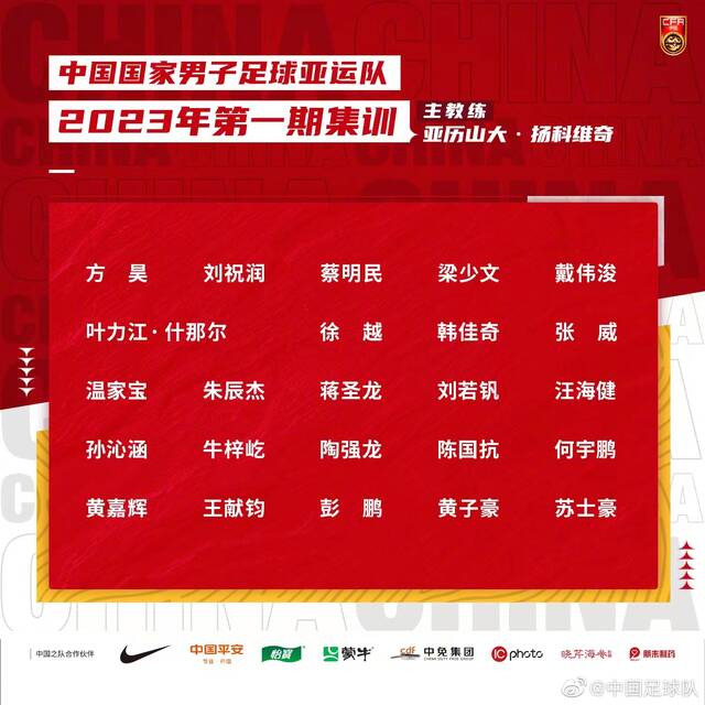 中国男足公布杭州亚运会集训名单，扬科维奇担任主教练