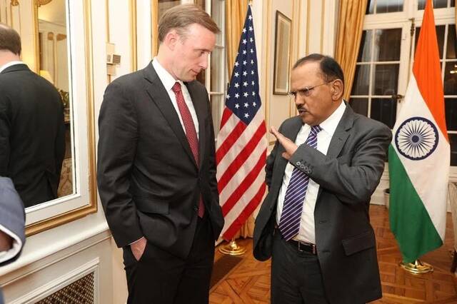 印度国家安全顾问阿吉特·多瓦尔和美国国家安全顾问沙利文。图源：indianarrative
