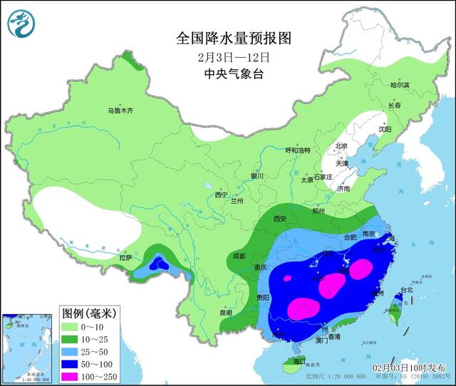 2月上旬南方持续阴雨 中东部气温较常年偏暖