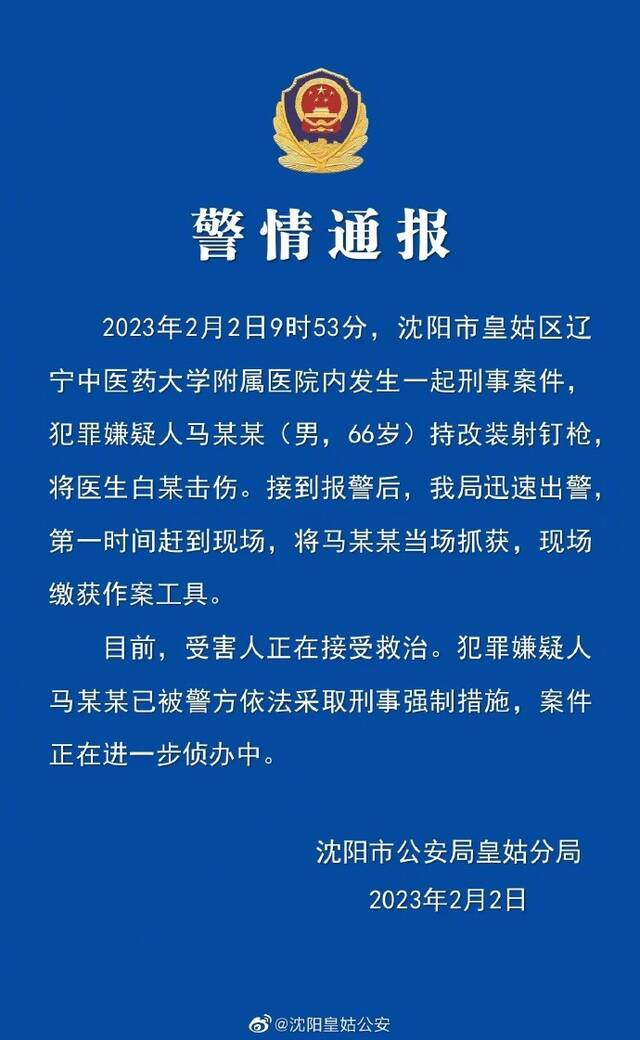 沈阳市人民检察院依法对在医院内行凶的犯罪嫌疑人马某某批准逮捕